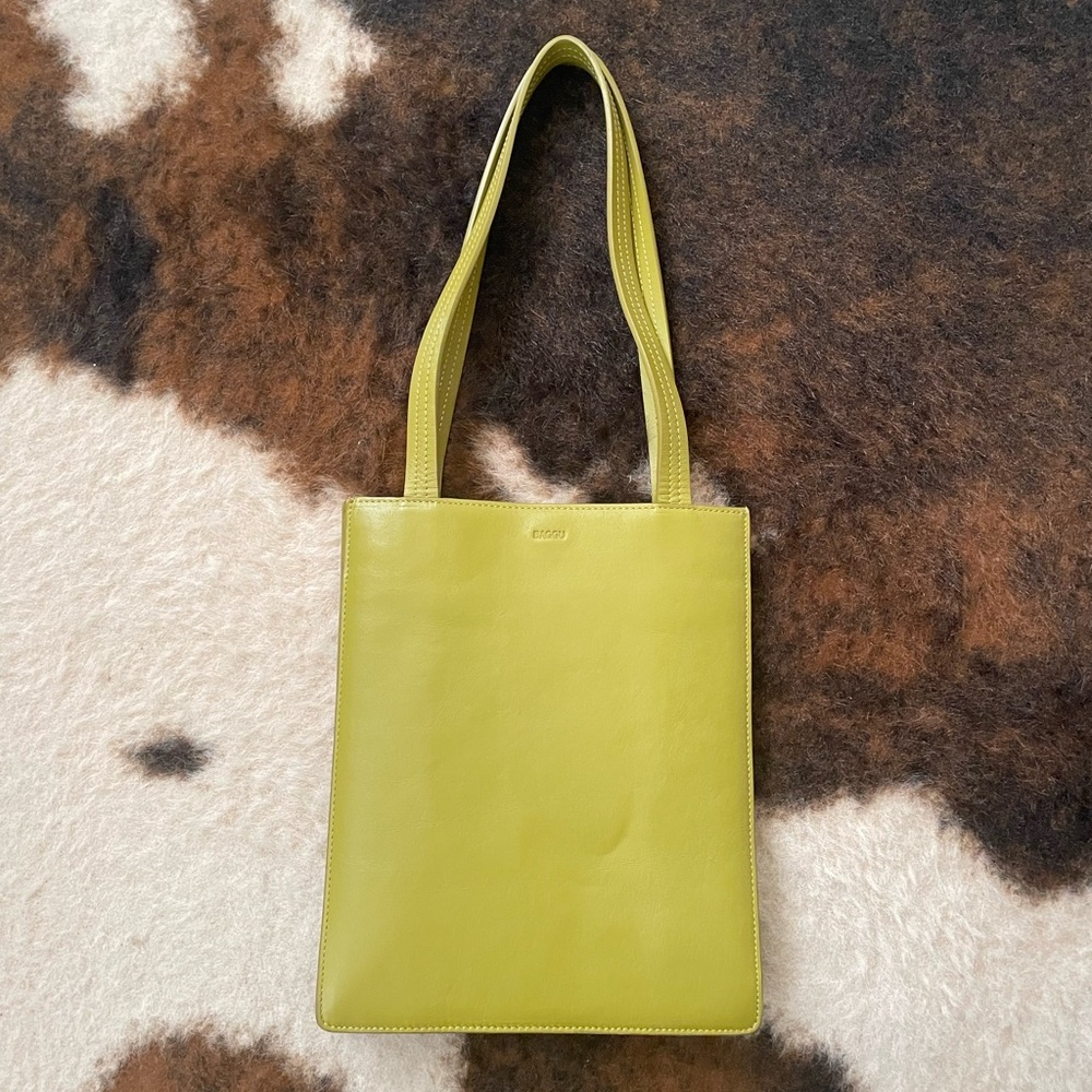 Lime Green Baggu leather shopper bag